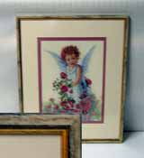 Вышивка «Девочка-ангел» 30,3х23,5 
(рама, стекло антиблик, задник, установка, двойное паспарту, вырез окна, натяжка)
