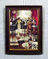 Вышивка «Джаз-кафе» 25,5х18,4
(рамка деревянная, стекло антибликовое, оргалит, установка в раму, натяжка)
