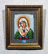 Вышивка бисером «Богородица Умиление» 24,9х 20,5
(рамка пластиковая со слипом, стекло антибликовое, оргалит, установка работы в раму, натяжка)
