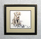 Вышивка «Щенок» 24,0х28,5
(рамка деревянная, стекло антибликовое, оргалит, установка работы в раму, двойное паспарту, двойной вырез окна в паспарту, натяжка вышивки)
