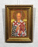 Вышивка бисером «Николай Чудотворец» 28,8х20,2
(рамка деревянная со слипом, стекло стандартное, задник, установка работы в раму, натяжка вышивки)
