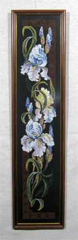 Вышивка «Ирисы» 91х19
(рамка деревянная, стекло антибликовое, задник, установка работы в раму, натяжка вышивки)
