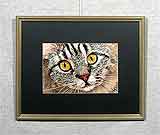 Вышивка «Кошка» 18,7х28
(рамка деревянная, стекло антибликовое, задник, установка работы в раму, паспарту, вырез окна в паспарту, натяжка вышивки)
