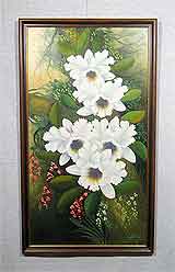 Масло на холсте «Белые цветы» 88,5х49,0
(рамка деревянная, задник, установка работы в раму, приклейка на спрэй)
